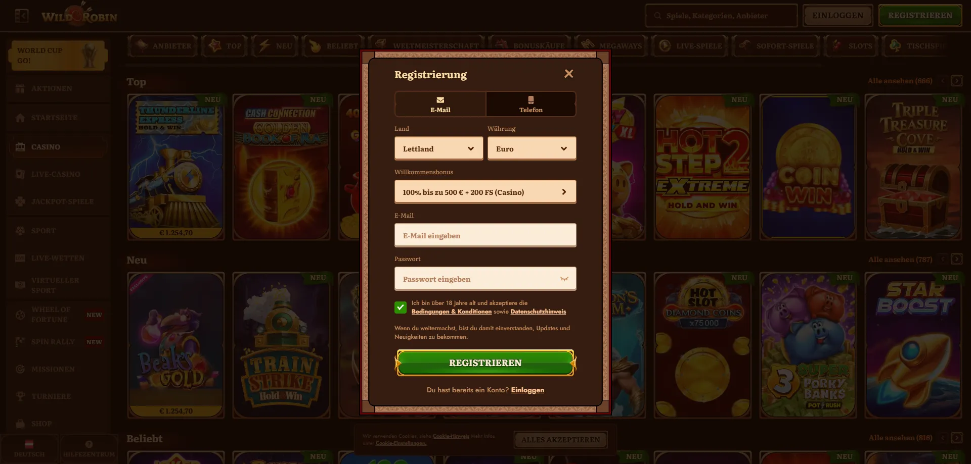 WildRobin Casino Willkommensbonus und Freispiele für neue Spieler