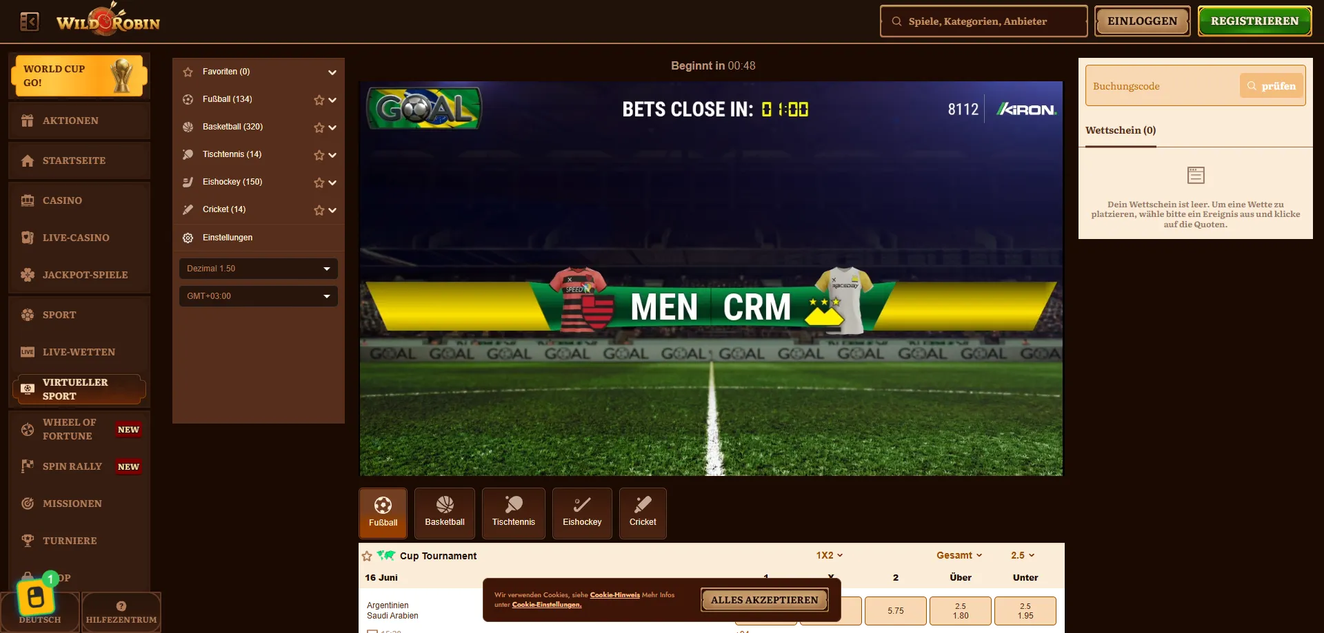 WildRobin Casino Sportwetten und Live-Betting auf dem Smartphone