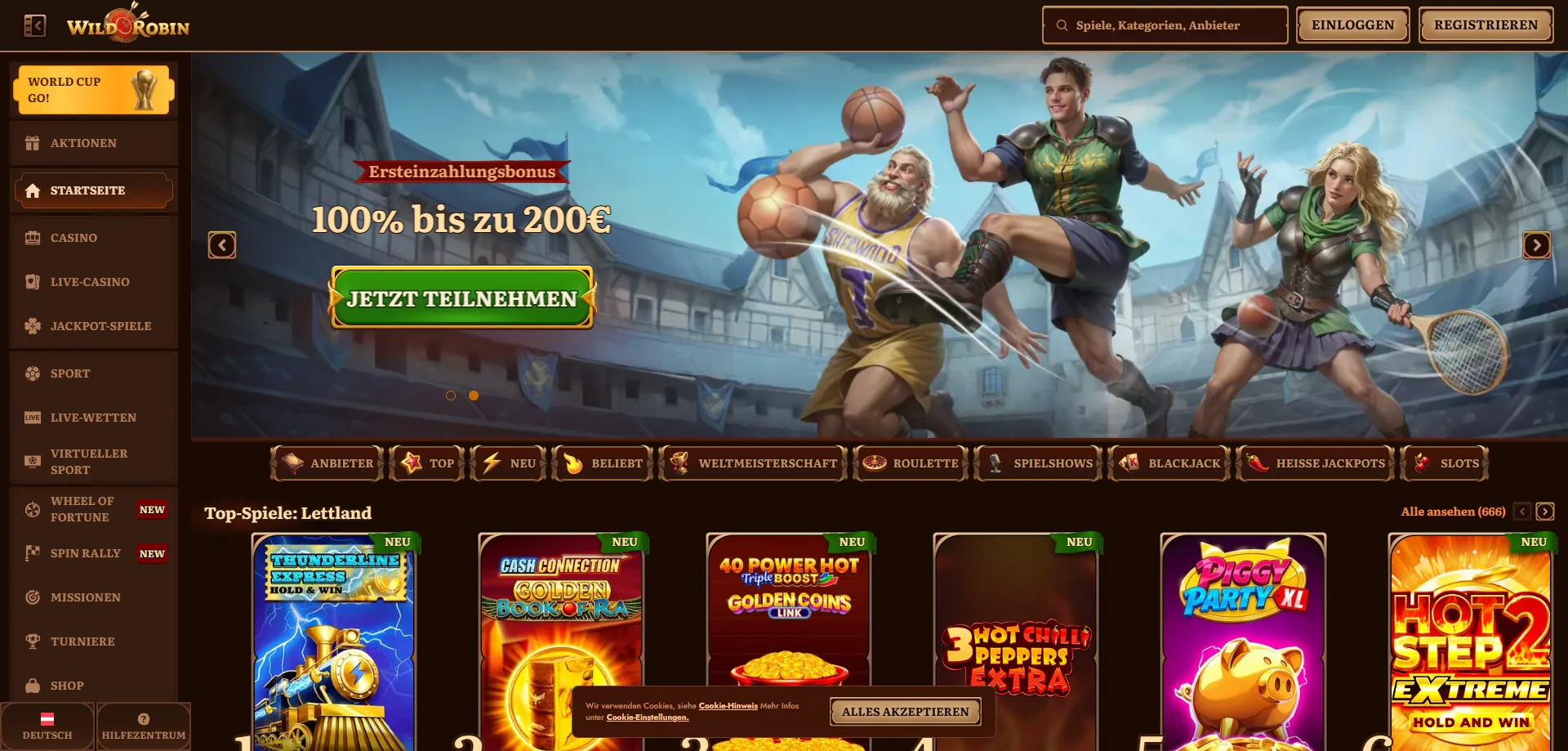 WildRobin Casino Österreich Übersicht – Startseite und Spielangebot